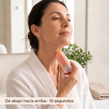 Modo de uso: aplica el Roll-On en el cuello de abajo hacia arriba, 10 segundos